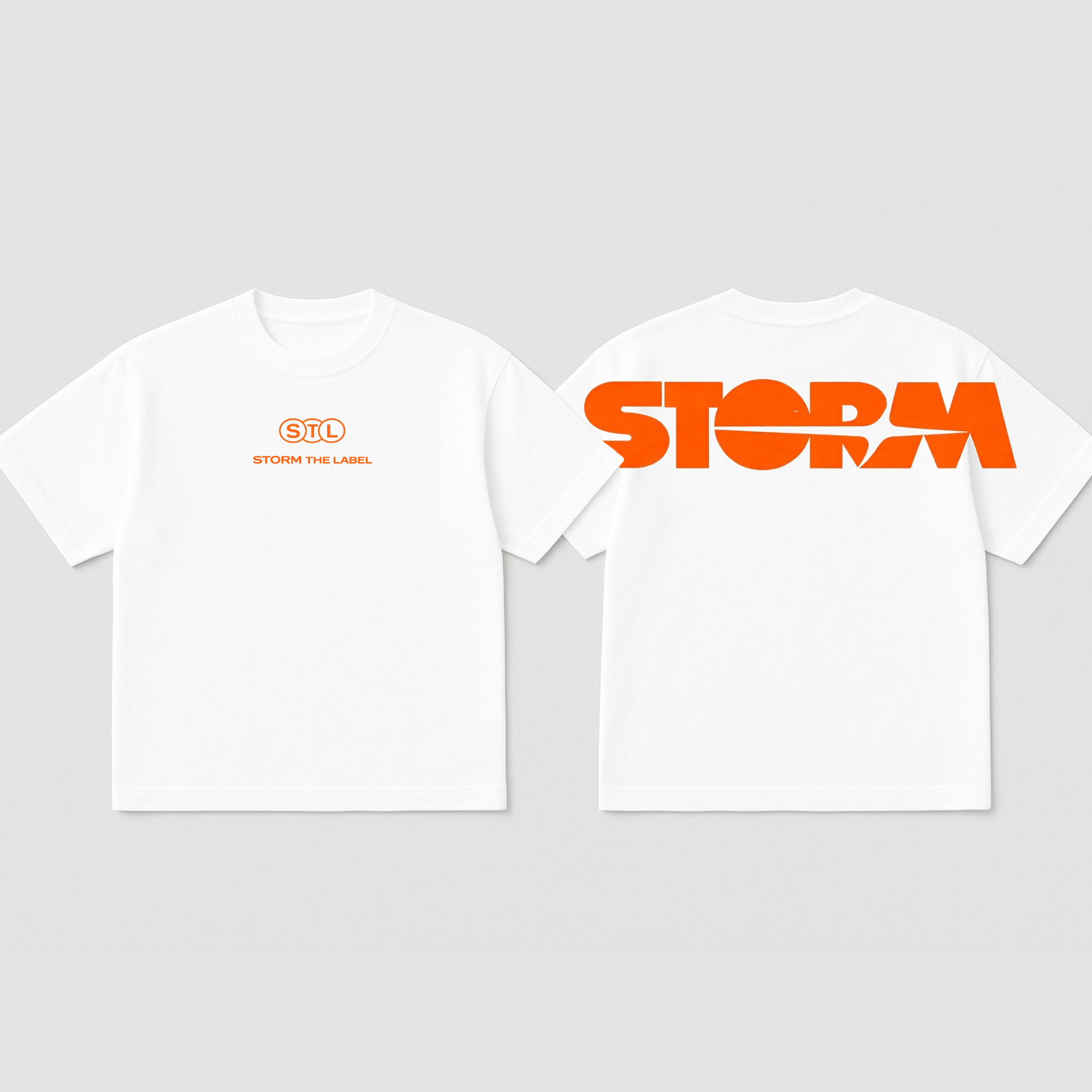 STORM Oversized Logo Tee – White / Orange